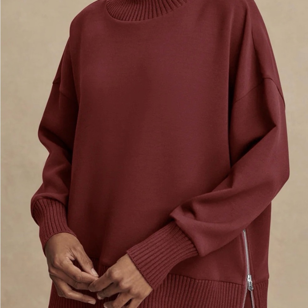 VARLEY Barker High Neck Sweater in Deep Mahogany Sz XL